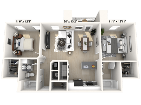 The Parliament - 2 BR 2 BA Floor Plan at Alexandria of Carmel Apartments, Indiana, 46032